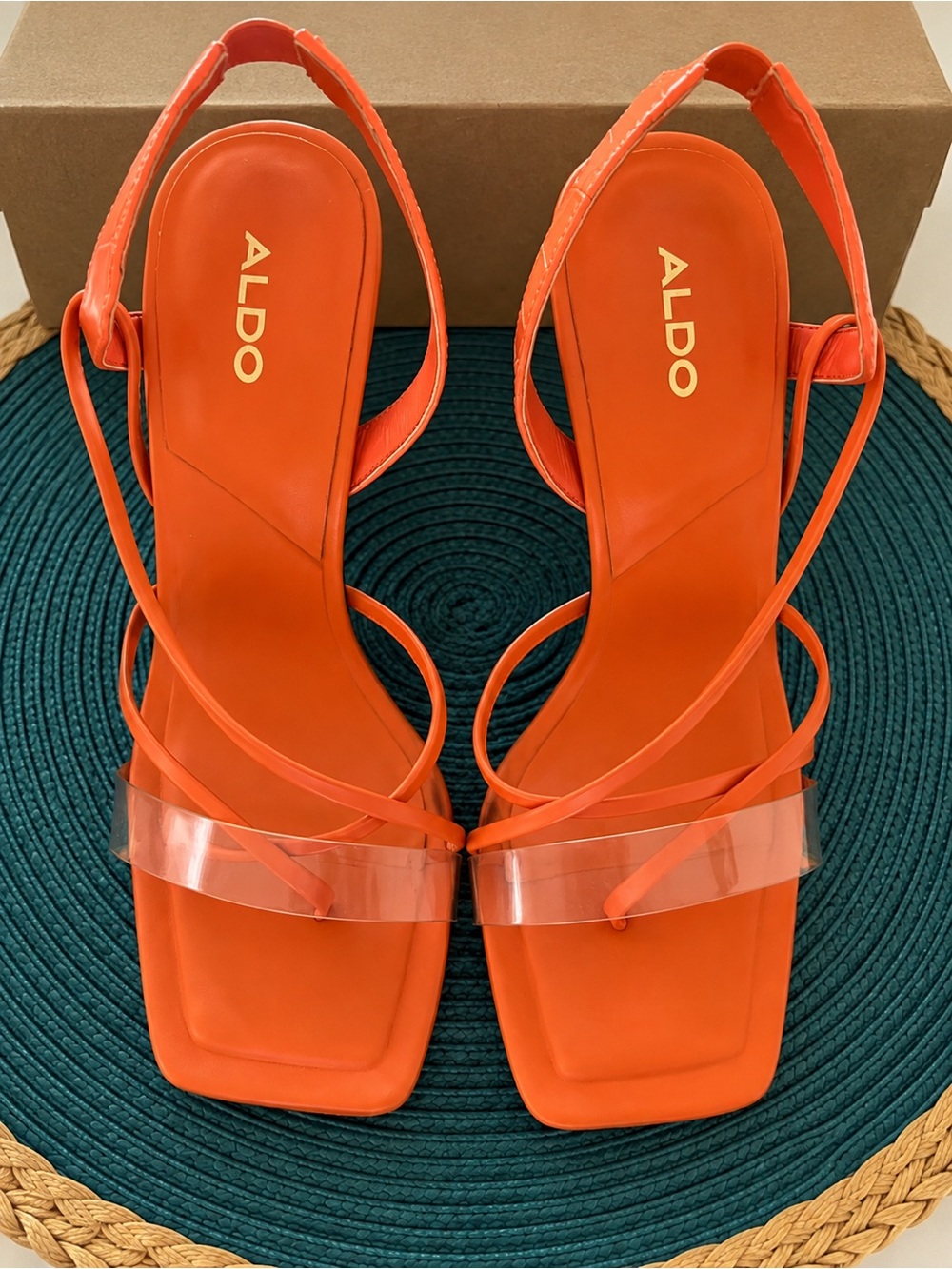ALDO Orange Square-Toe Strappy Slingback Sandals